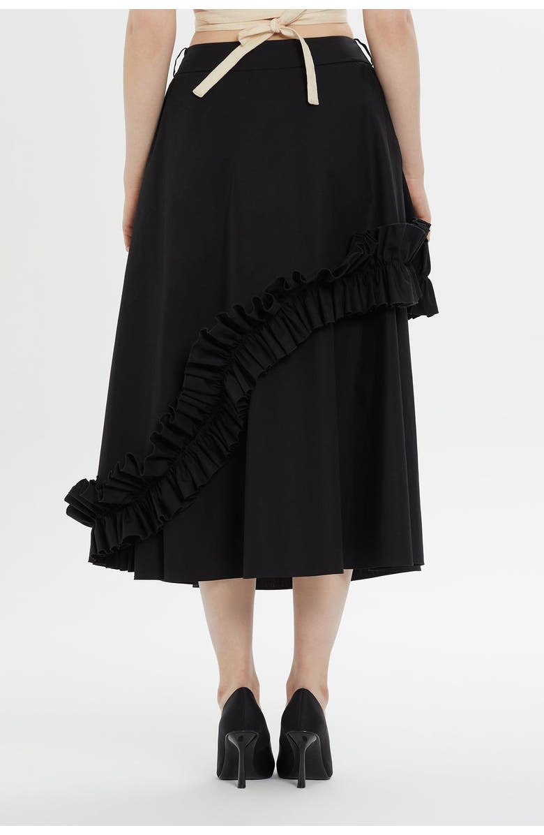 Gizia Asymmetric Ruffle Detail Black Midi Skirt, Alternate, color, Black