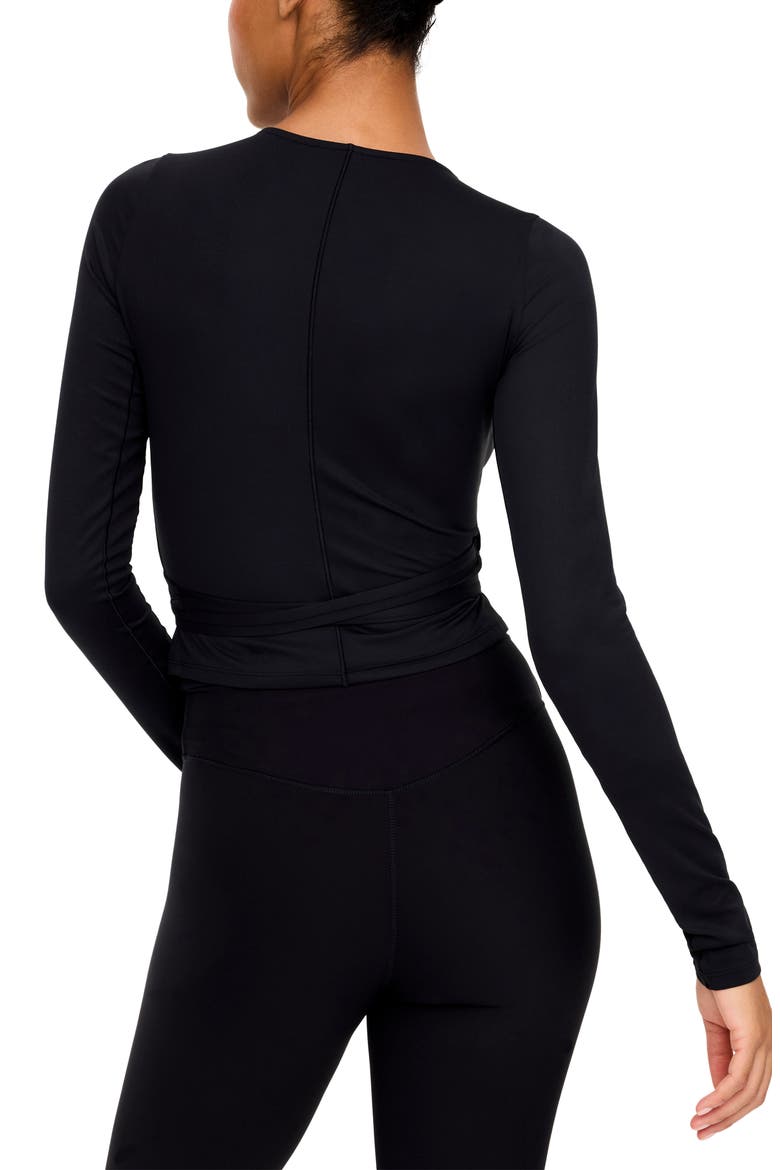 Ballet Wrap Long Sleeve Top, Alternate, color, VERY BLACK