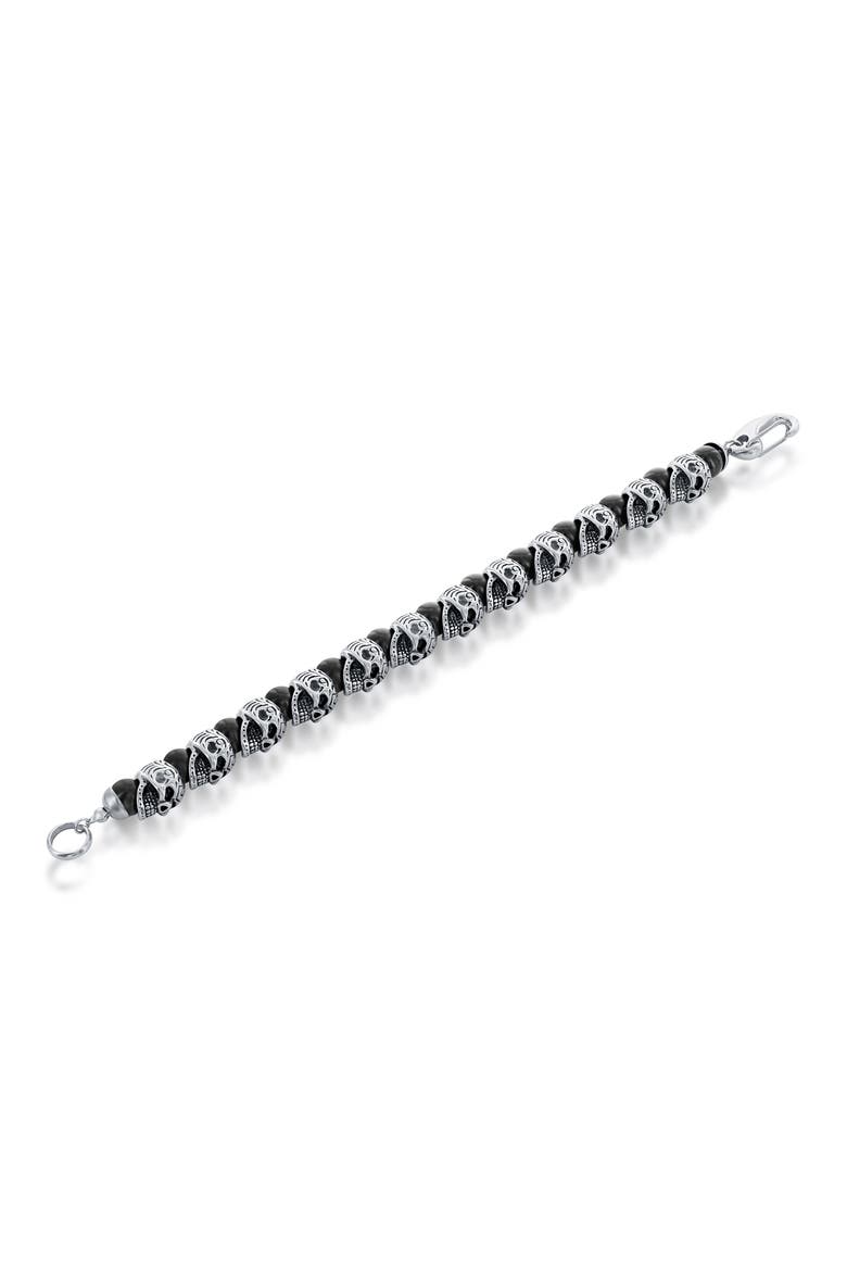 Stainless Steel Onyx Skull Beaded Bracelet, Alternate, color, BLACK/ SILVER