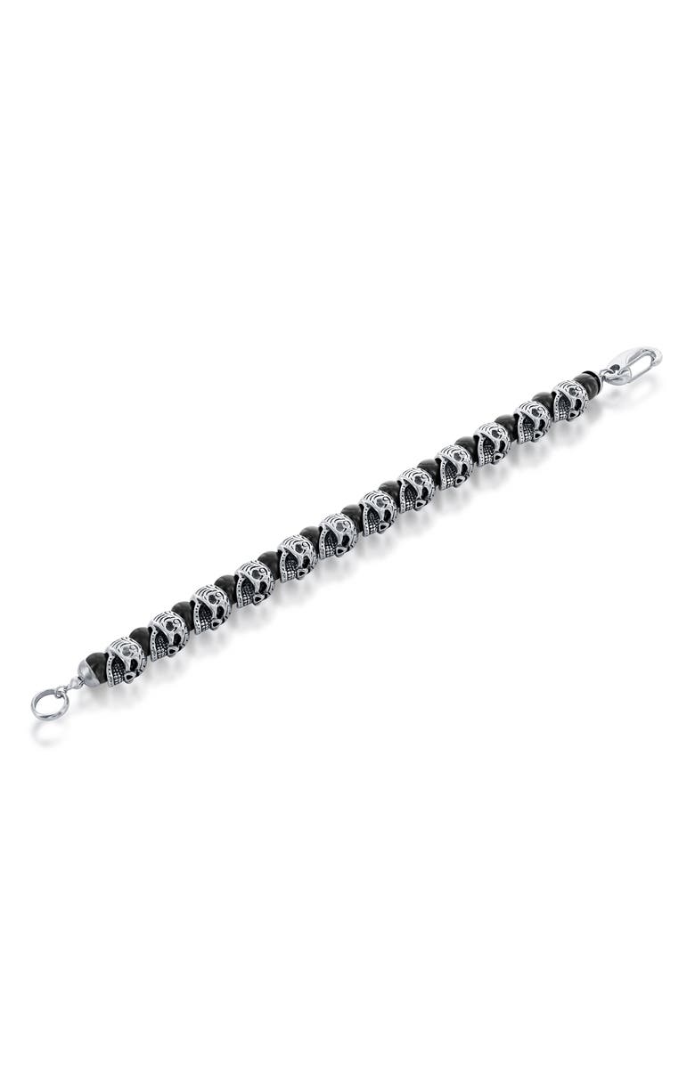 BLACKJACK Stainless Steel Onyx Skull Beaded Bracelet, Alternate, color, Black/ Silver