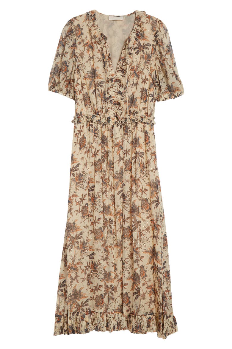 Rosamude Floral Puff Sleeve Midi Dress, Alternate, color, CAMEO