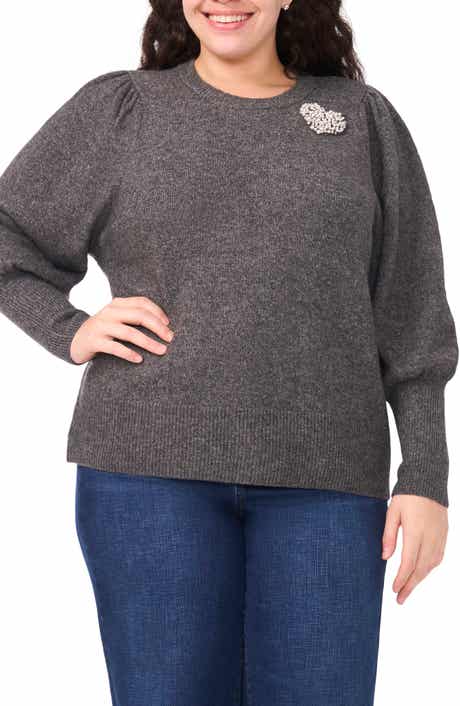 CeCe Faux Pearl Heart Applique Sweater