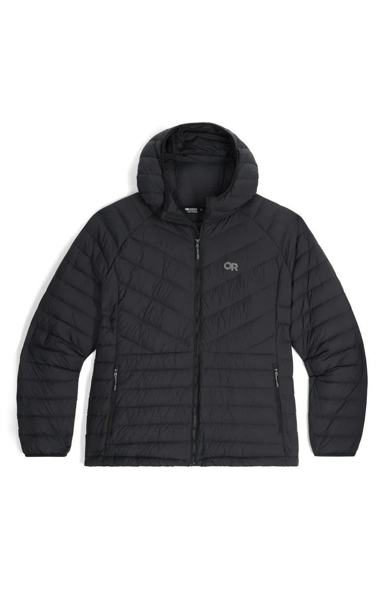 Outdoor Research Transcendent Water Resistant 800 Fill Power Hooded Down Jacket, Alternate, color, Black