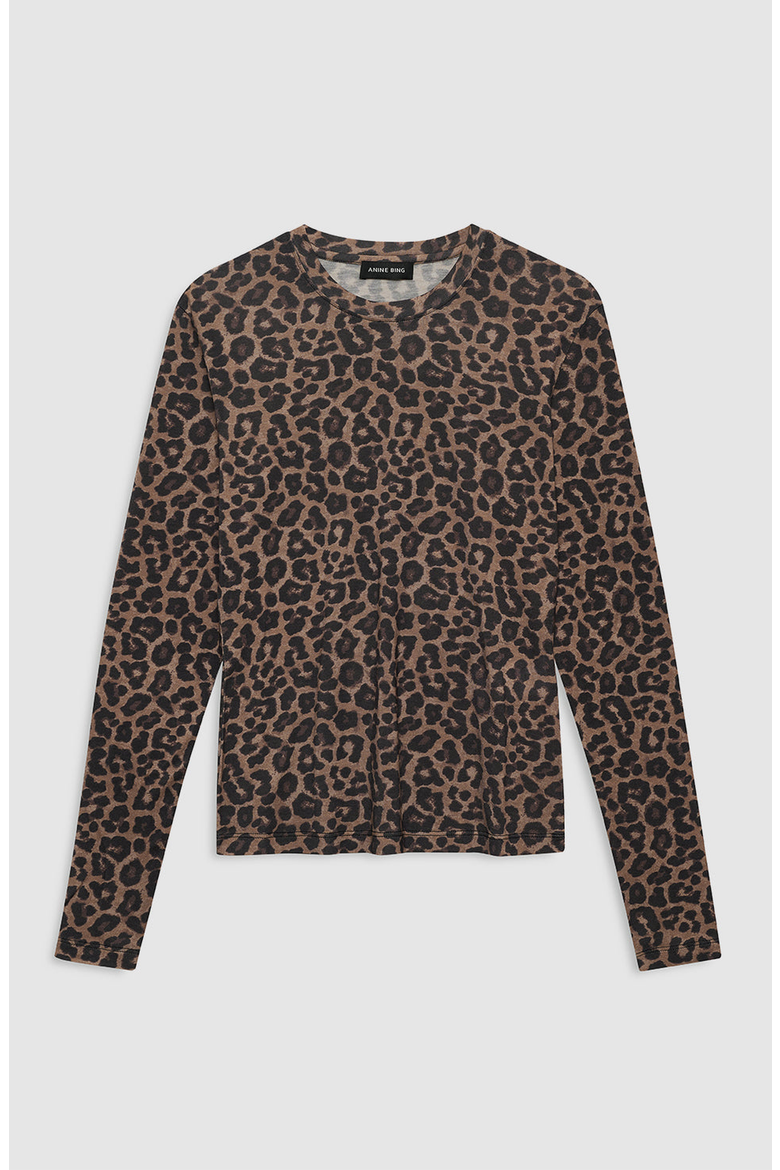 Sylvie Long Sleeve Tee, Alternate, color, Black / Brown Leopard