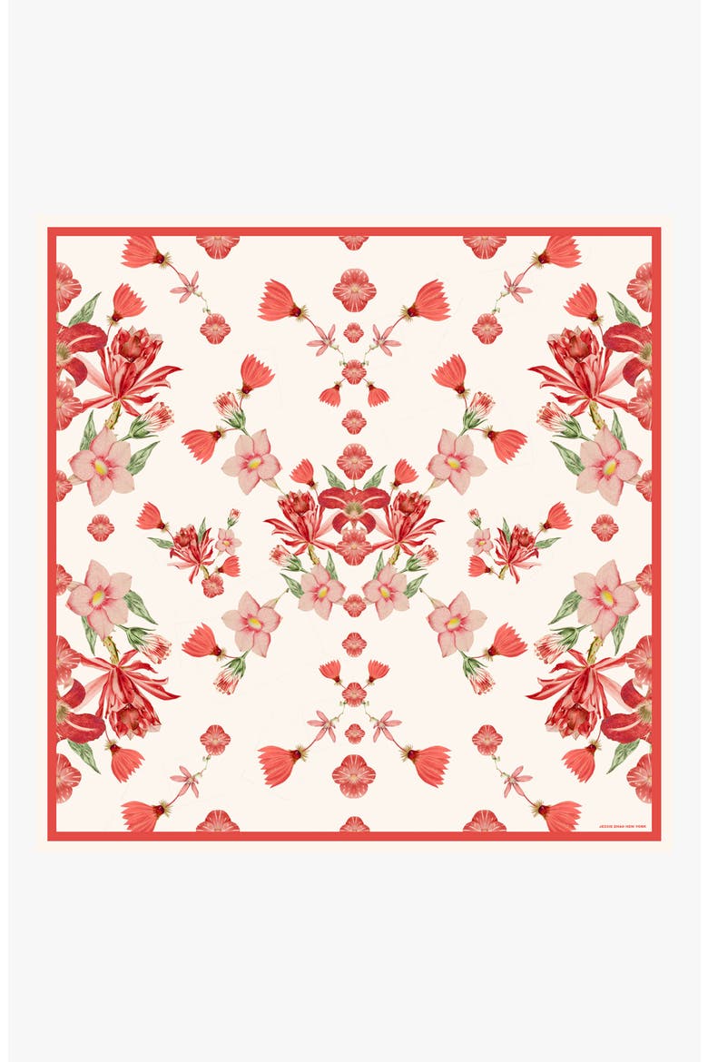 Coral Bloom Double Sided Silk Scarf, Main, color, Red