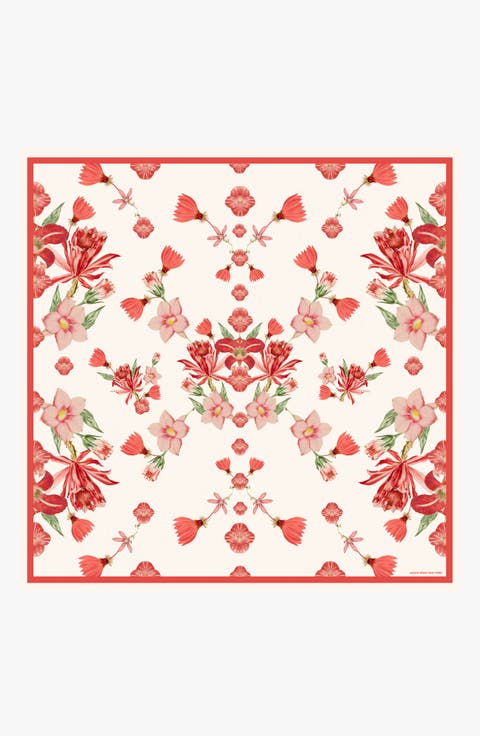 Coral Bloom Double Sided Silk Scarf
