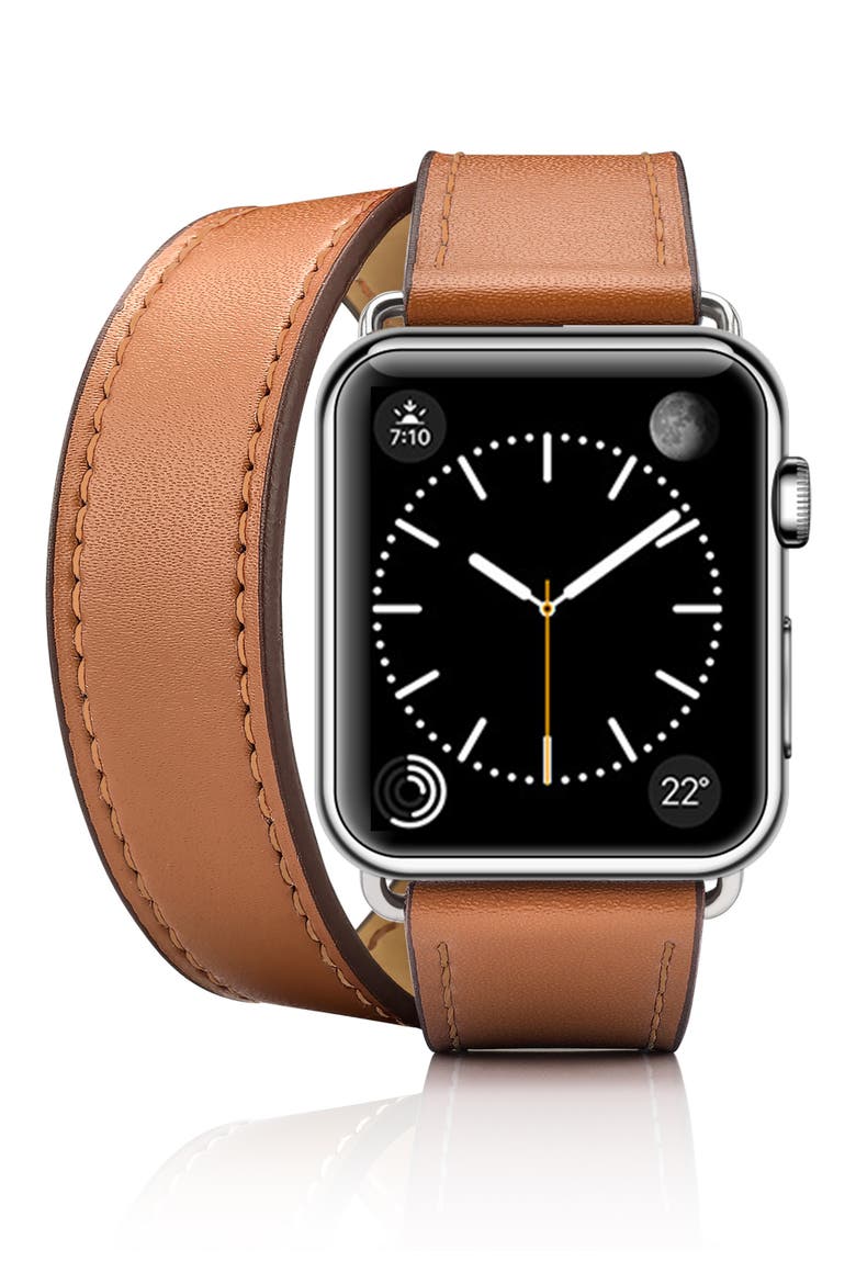 Double Tour Leather Apple Watch Strap, Alternate, color, BROWN