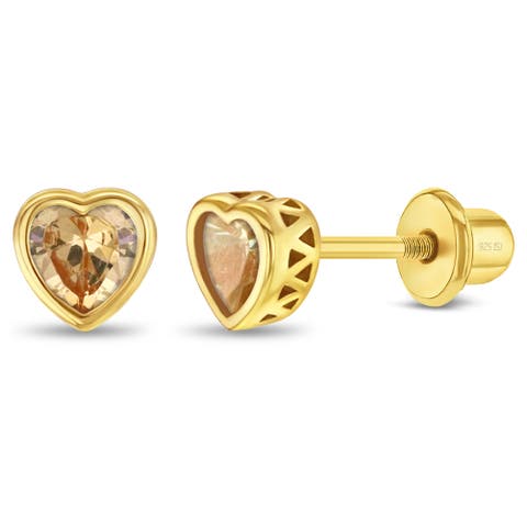 Heart CZ Bezel Girl Earrings