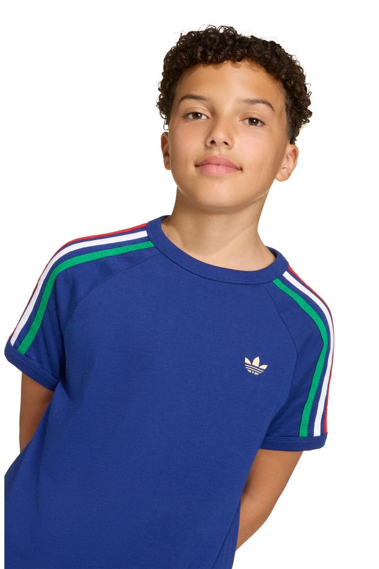 Kids' 3-Stripes Cotton T-Shirt, Alternate, color, VICTORY BLUE/ LIGHT GOLD