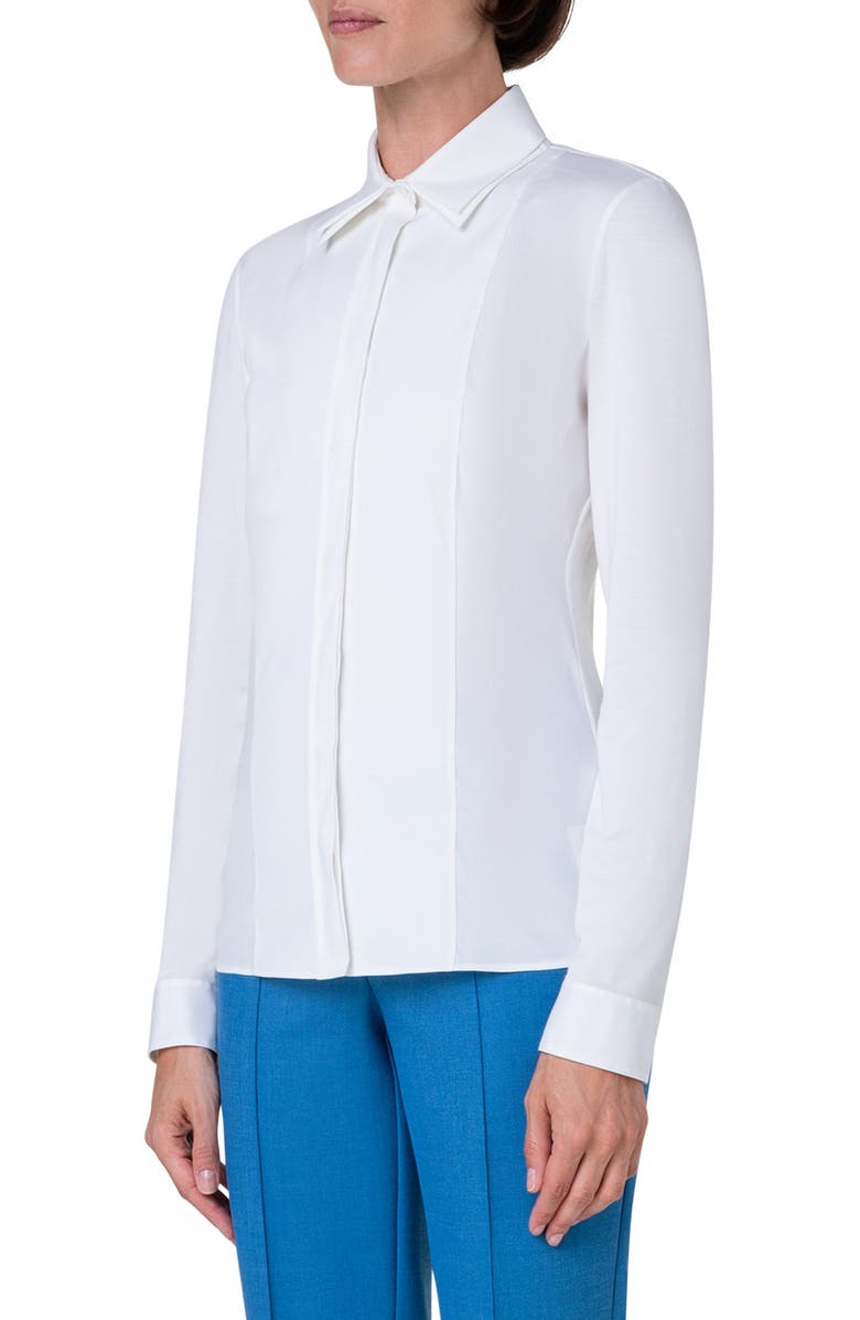 Akris punto Double Collar Stretch Cotton Button-Up Shirt, Alternate, color, Cream