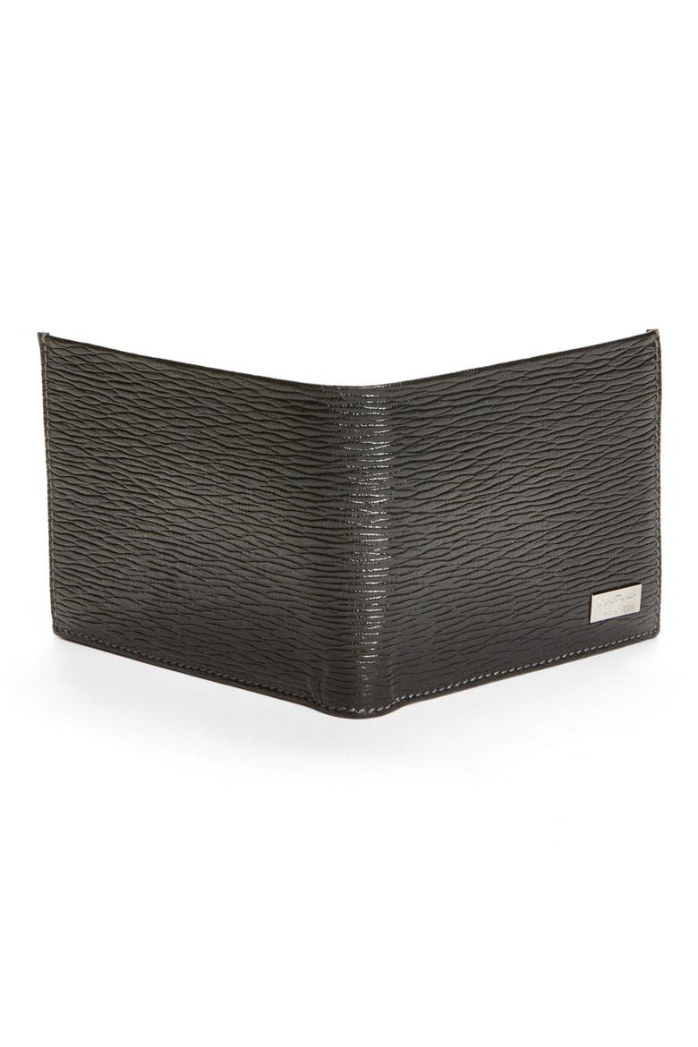 Stamped Calfskin Leather Wallet, Alternate, color, BLACK