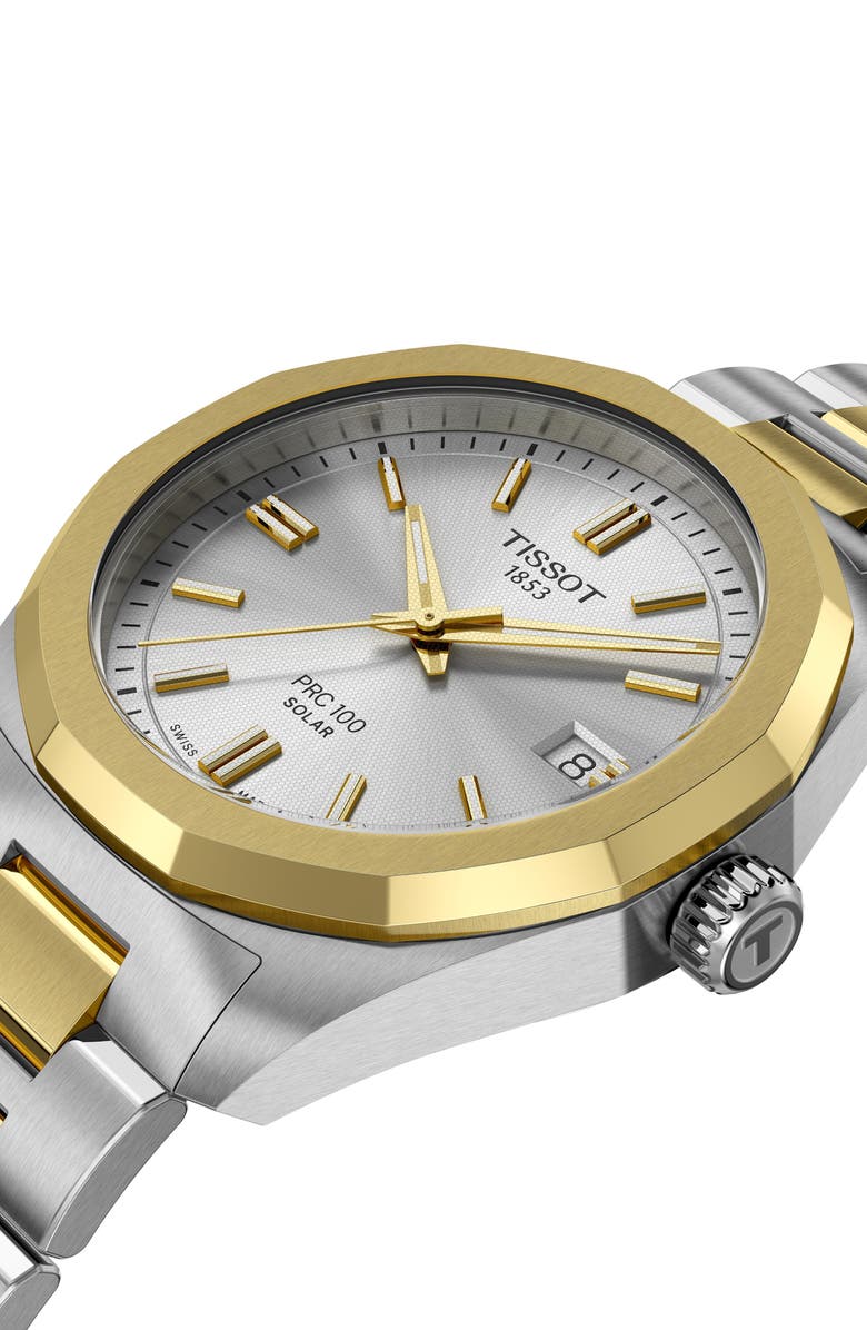Tissot PRC 100 Solar Two-Tone Bracelet Watch, 34mm, Alternate, color, Silver