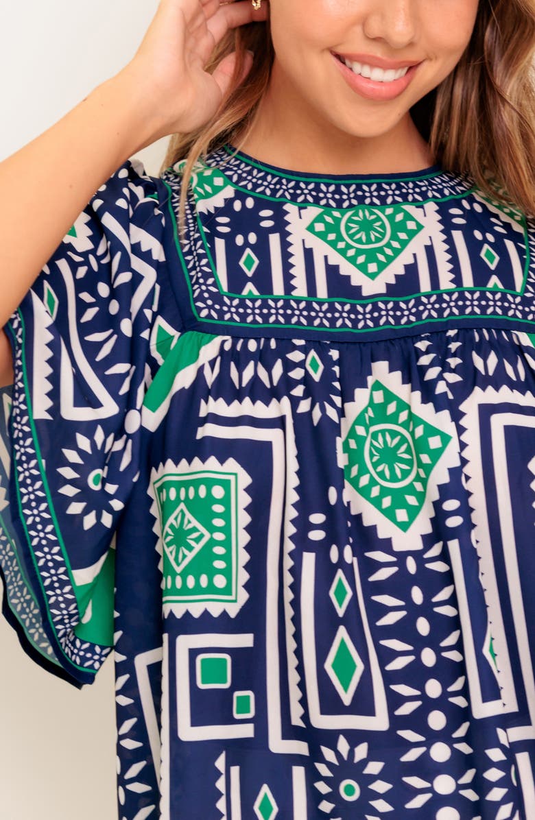 FLYING TOMATO Geometric Print Short Sleeve Top, Alternate, color, Navy