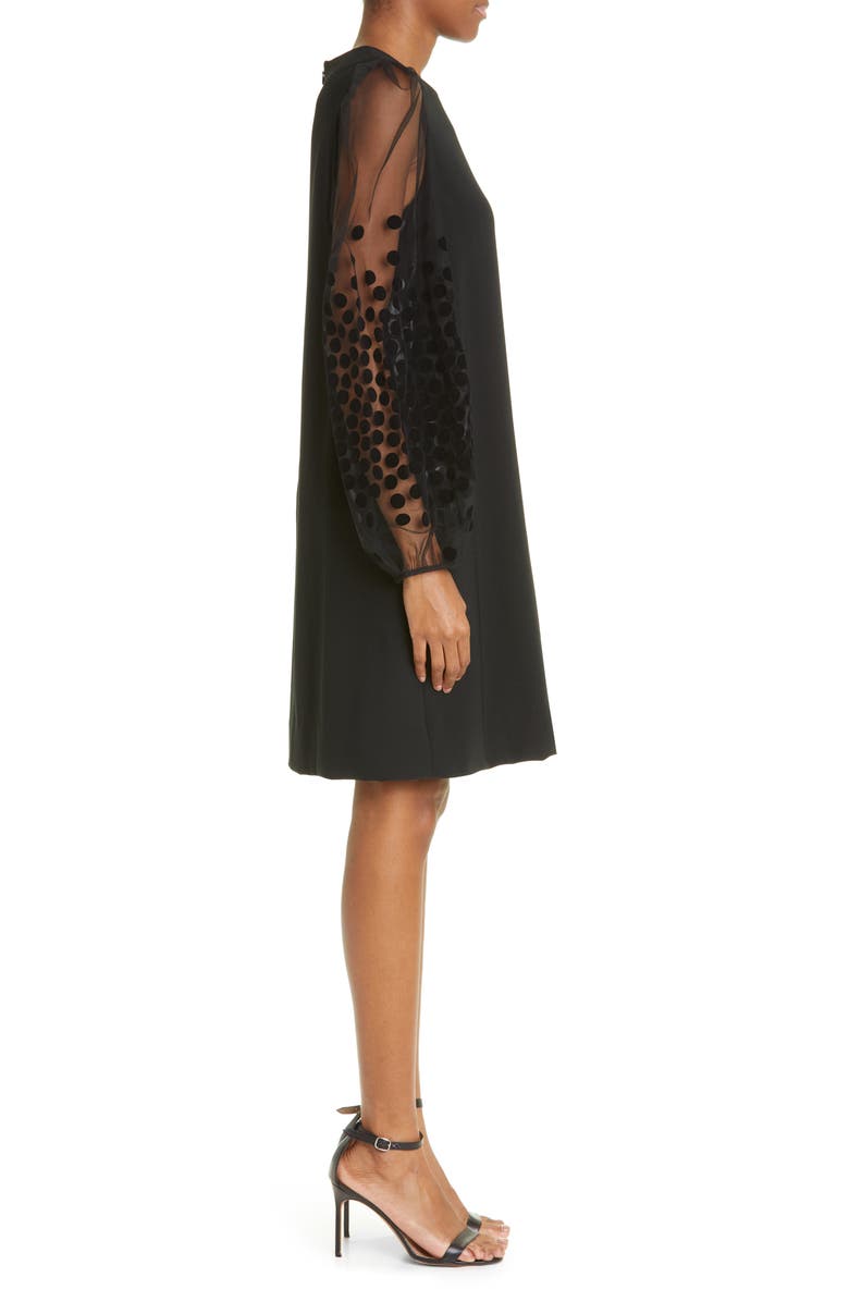 Lela Rose Flocked Dot Long Sleeve Shift Dress, Alternate, color, 