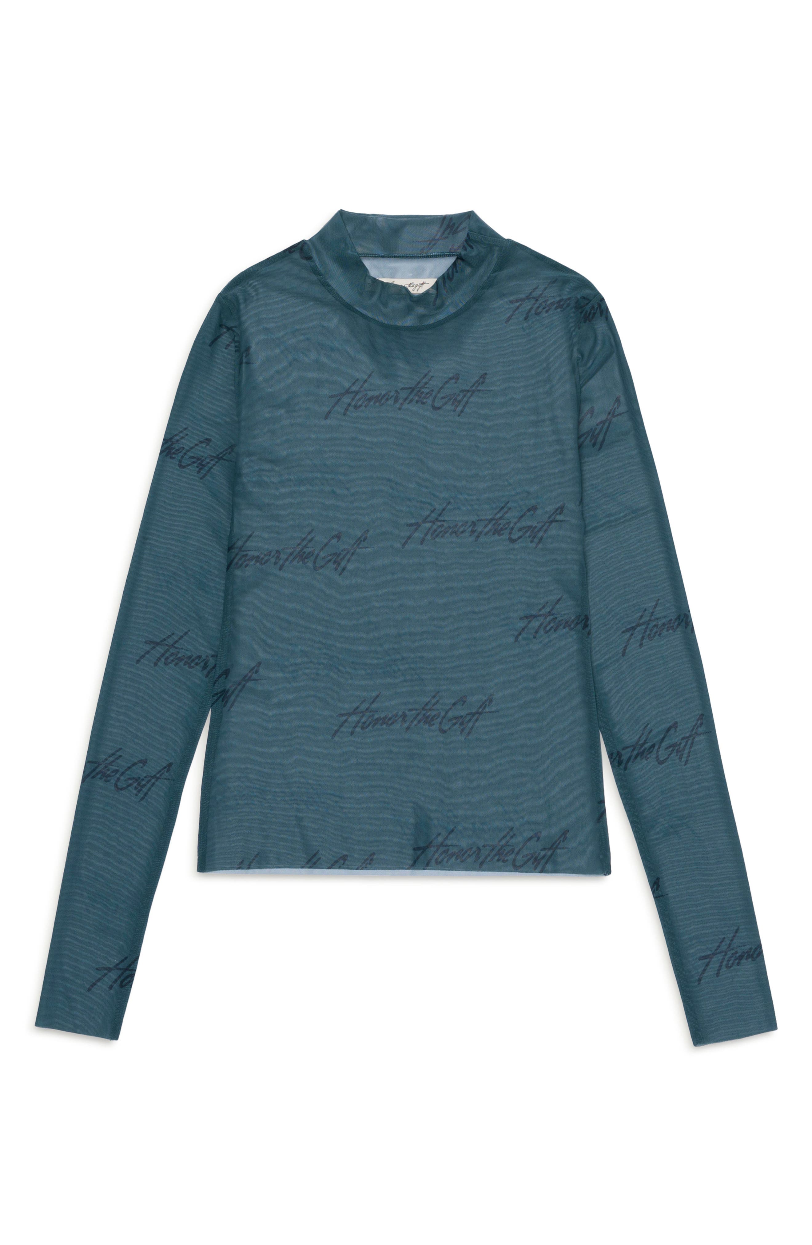 HONOR THE GIFT Burnout Graphic Mock Neck in Green 