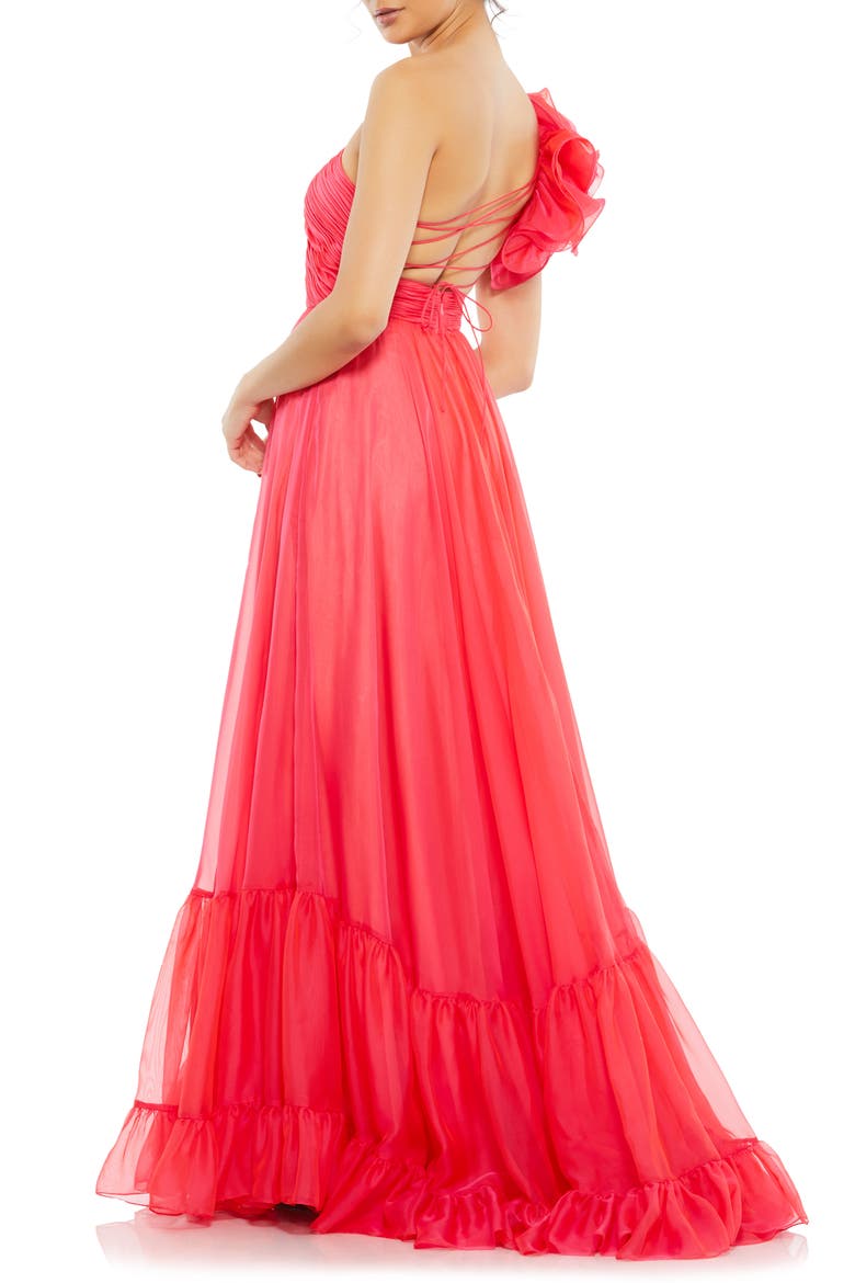 One-Shoulder Tiered Ruffle Gown, Alternate, color, HOT PINK