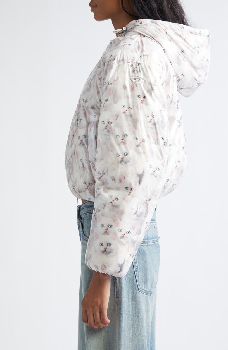 DIESEL<sup>®</sup> W-Inner-R1 Kitten Print Coated Nylon Hooded Puffer Jacket, Alternate, color, White