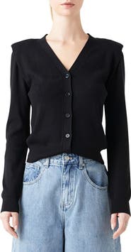 Grey Lab Padded Shoulder V-Neck Cardigan