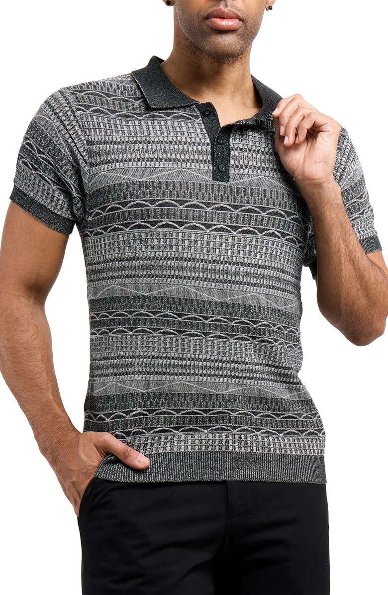 XRAY Jacquard Polo Sweater, Main, color, Black
