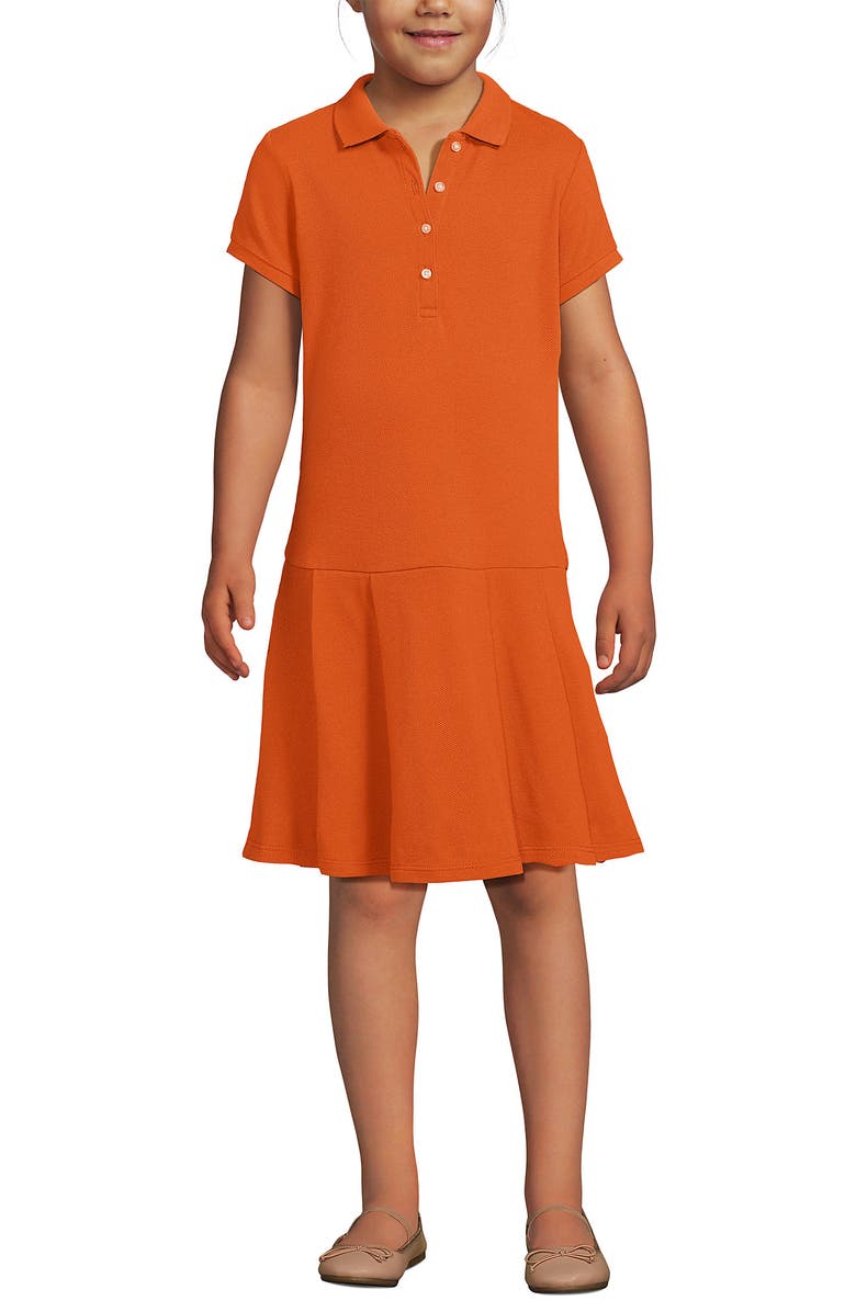 Lands
 End School Uniform Girls Short Sleeve Mesh Pleated Polo Dress, Main, color, Orange Spice