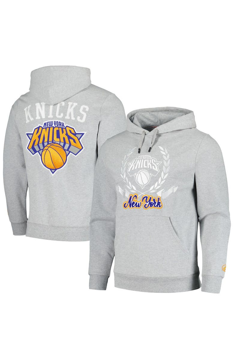 FISLL Unisex FISLL Heather Gray New York Knicks Heritage Crest Pullover Hoodie, Main, color, 