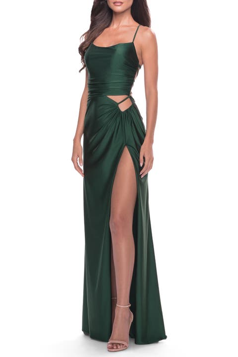 Cut Out Jersey Dress with High Slit