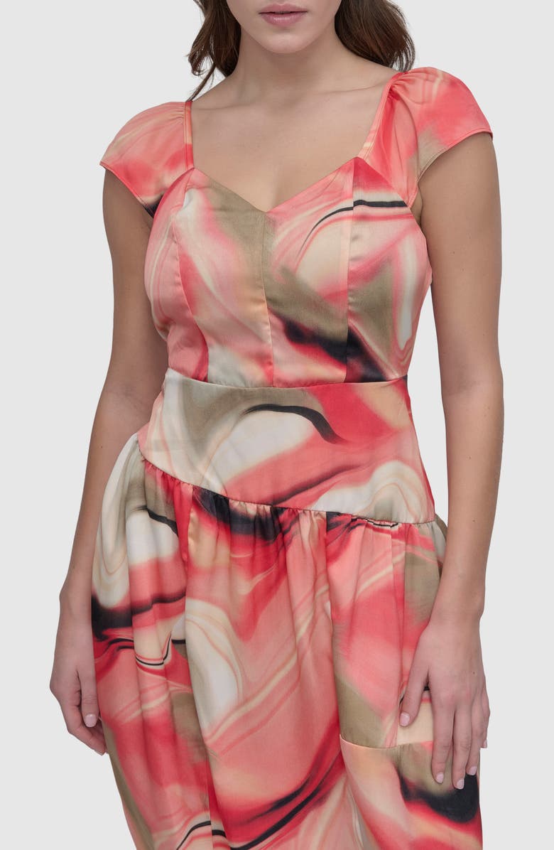 DKNY Print Asymmetric Hem Satin Midi Dress, Alternate, color,
