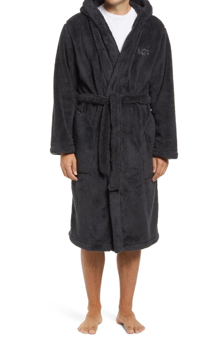 UGG<sup>®</sup> Beckett Fleece Hooded Robe, Main, color, Ink Black