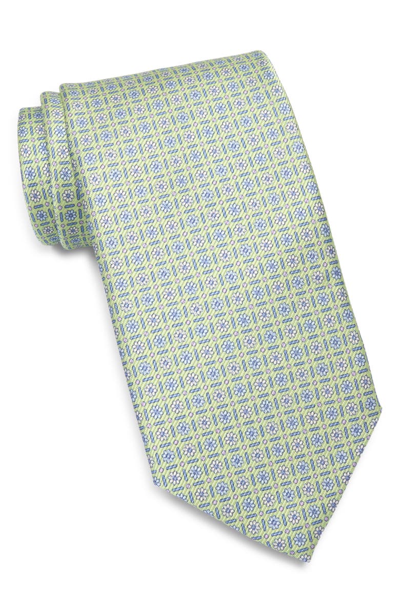 David Donahue Neat Silk Tie, Main, color, Green
