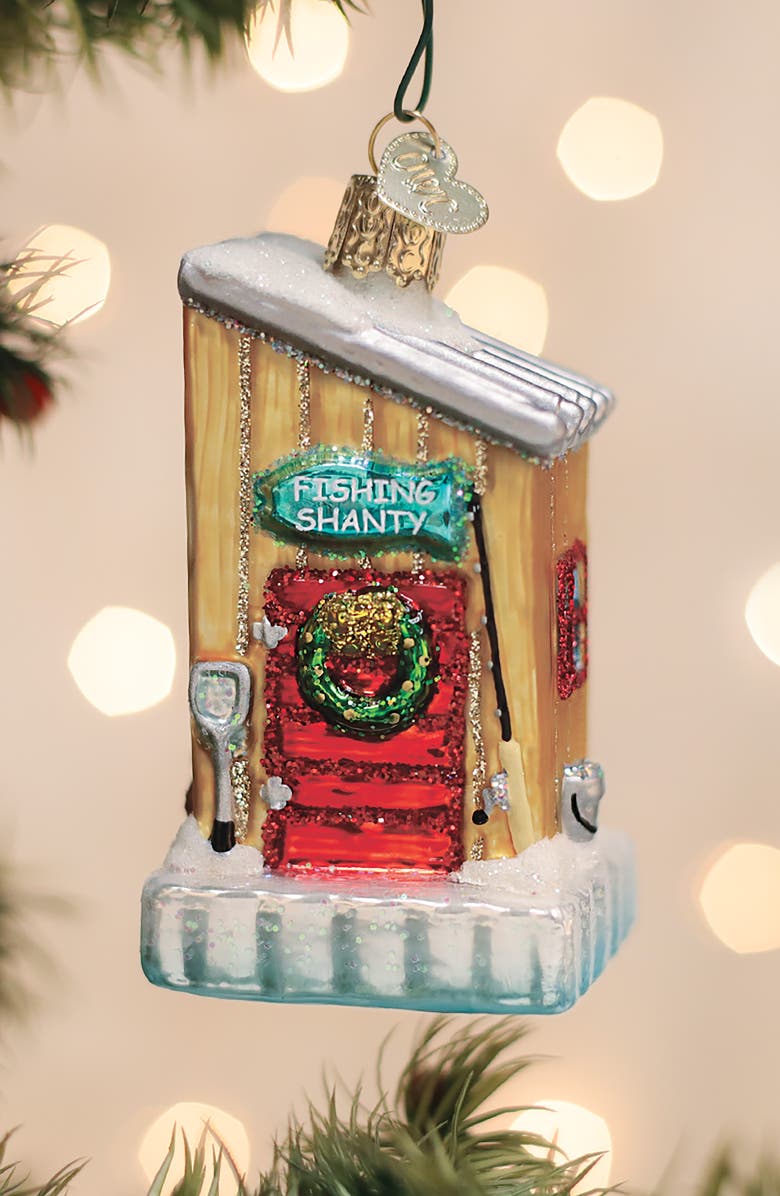 Old World Christmas Ice Fishing Shanty Glass Ornament, Alternate, color, Red/Gold