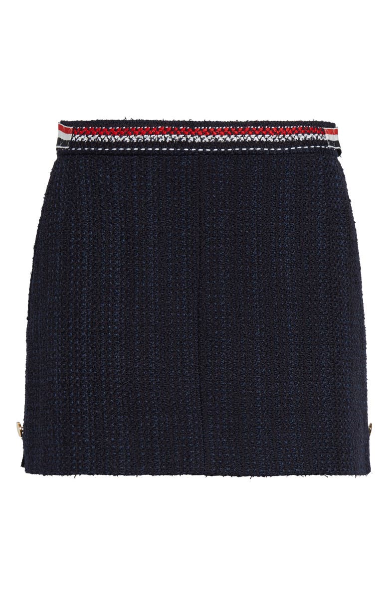 Thom Browne Side Tab Tweed Miniskirt, Alternate, color, Navy