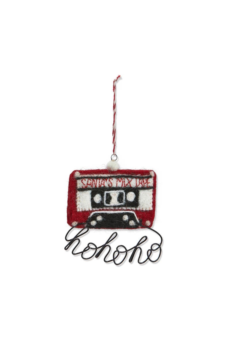 tag Hohoho Mix Tape Christmas Ornament Red Wool Holiday Decor, Main, color, Red