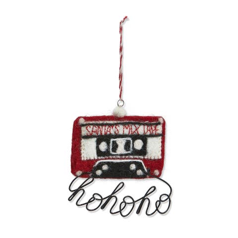 Hohoho Mix Tape Christmas Ornament Red Wool Holiday Decor