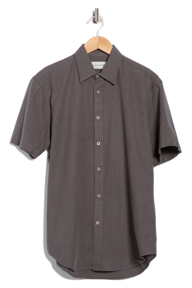 Aarav Short Sleeve Linen Blend Button-Up Shirt, Alternate, color, CHARCOAL