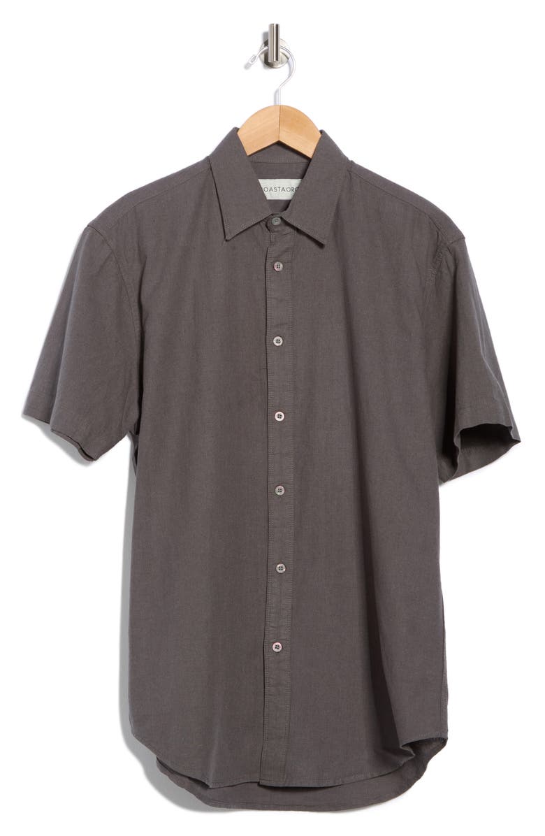 Coastaoro Aarav Short Sleeve Linen Blend Button-Up Shirt, Alternate, color, Charcoal
