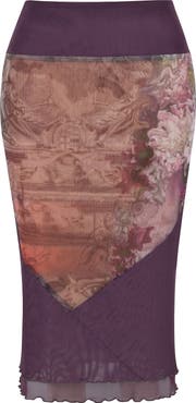 Mistress Rocks Placed Floral Mesh Midi Skirt