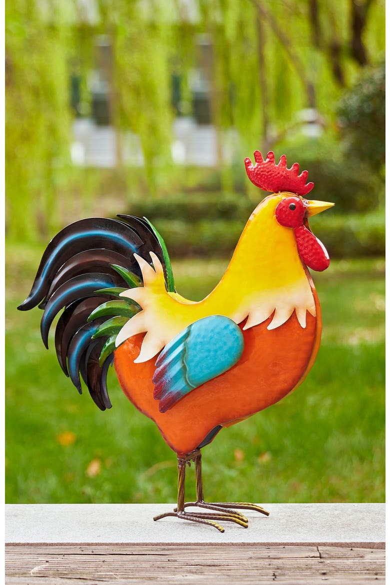 21"H Metal Rooster Garden Statue Indoor Outdoor Sculpture, Alternate, color, Orange