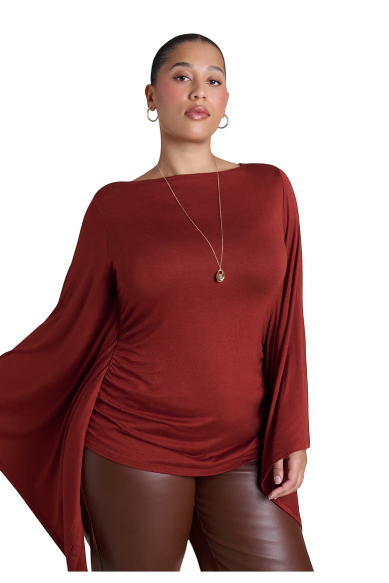Dramatic Sleeve Shirred Top, Main, color, FIRED BRICK