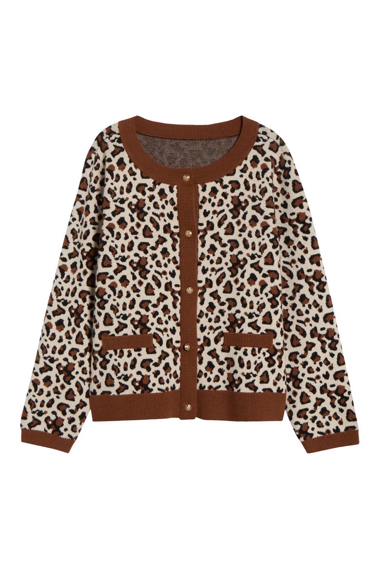 Leopard Jacquard Cardigan, Alternate, color, ESPRESSO MULTI