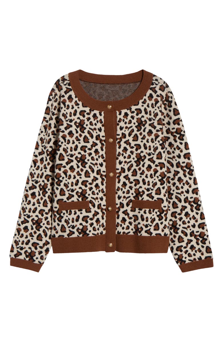 Tahari ASL Leopard Jacquard Cardigan, Alternate, color, Espresso Multi