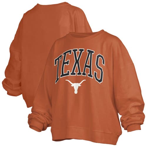 Pressbox Texas Orange Texas Longhorns Janise Arch Over Logo Waist Length Oversized Pullover Sweatshi In Brown