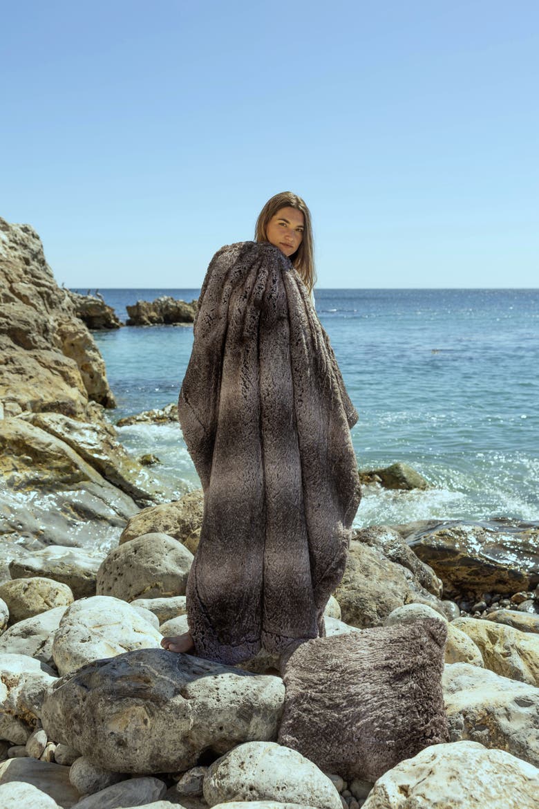 Alpine Faux Fur Throw Blanket, Main, color, Grey Multi