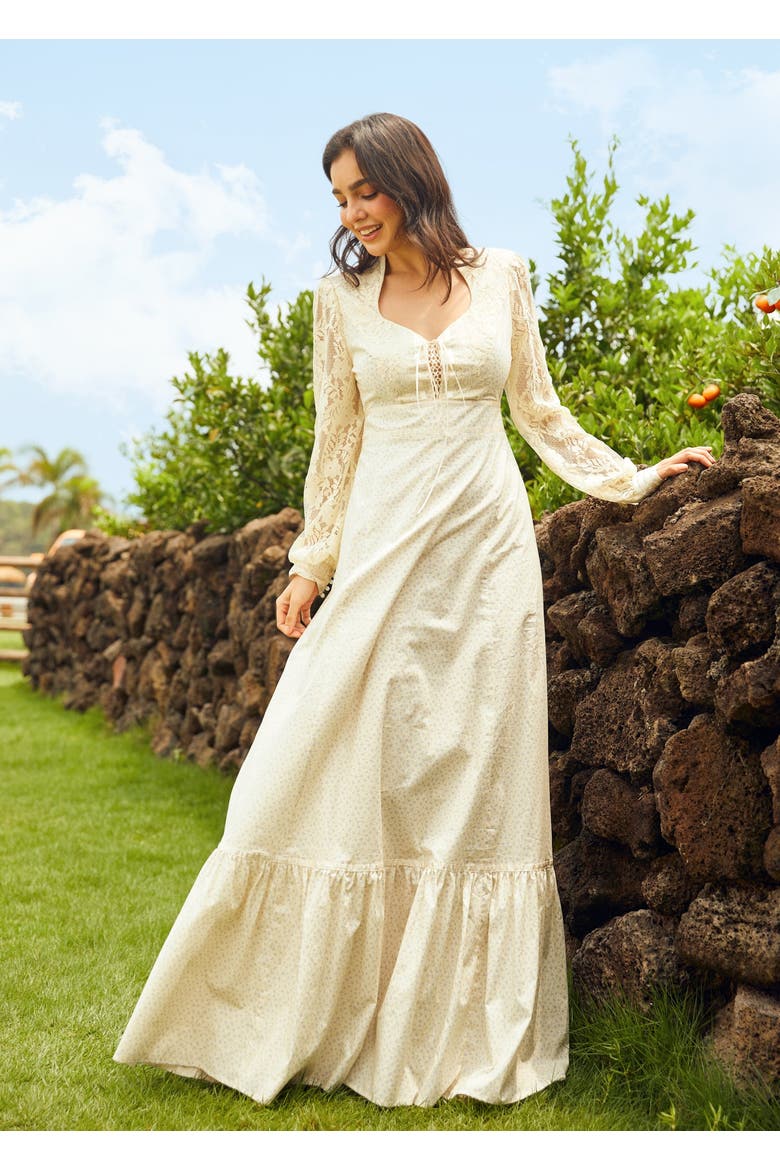 Jacqueline High Collar Maxi Dress, ModCloth x Gunne Sax, Alternate, color, Ivory Meadow