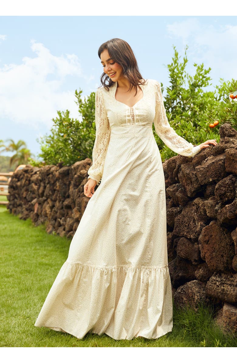 ModCloth Jacqueline High Collar Maxi Dress, ModCloth x Gunne Sax, Alternate, color, Ivory Meadow