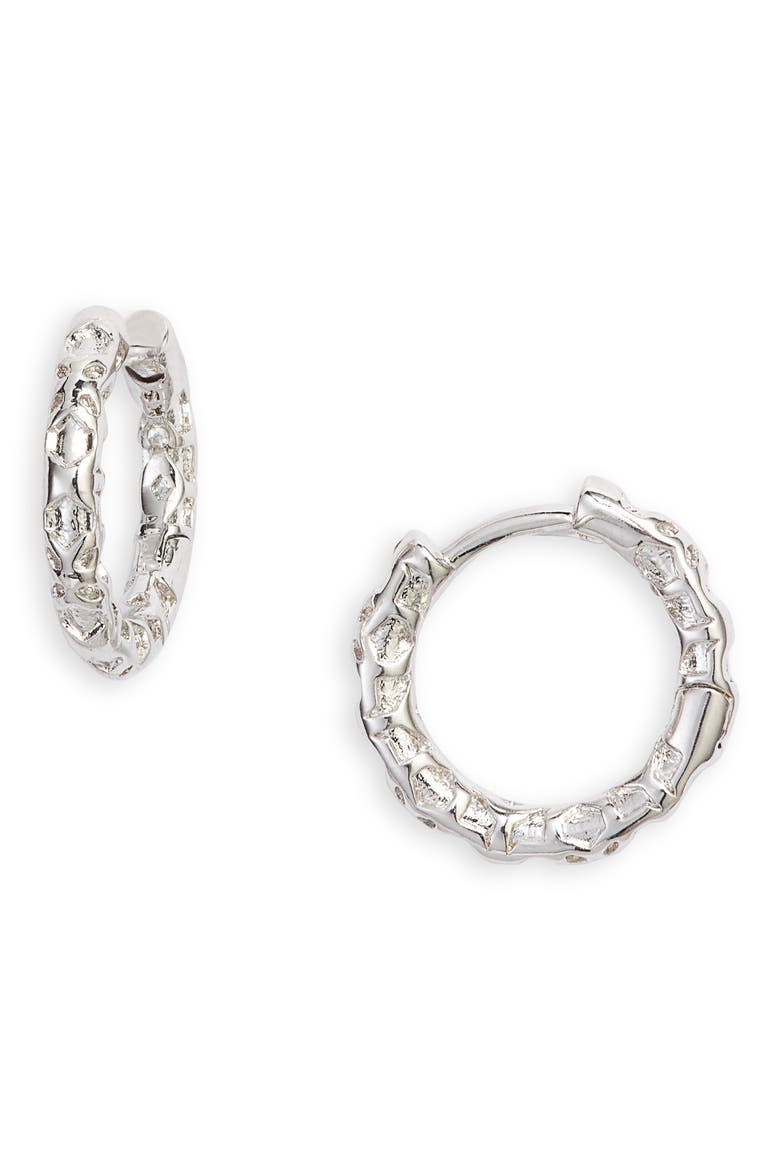 Maggie Huggie Earrings, Main, color, RHODIUM FILIGREE