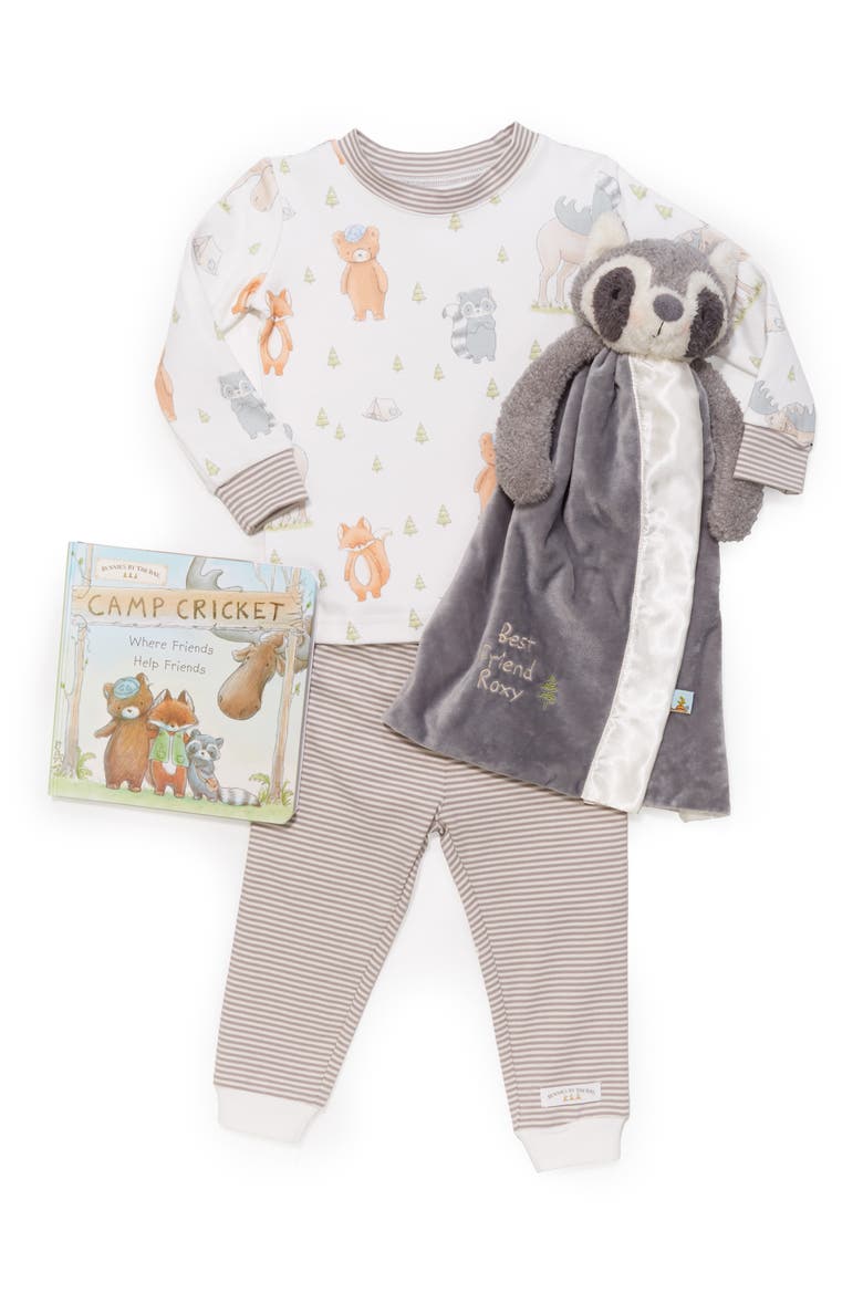 Roxy Sleepy Time Fitted Two-Piece Pajamas, Animal Buddy Blanket & Book Set, Alternate, color, GREY