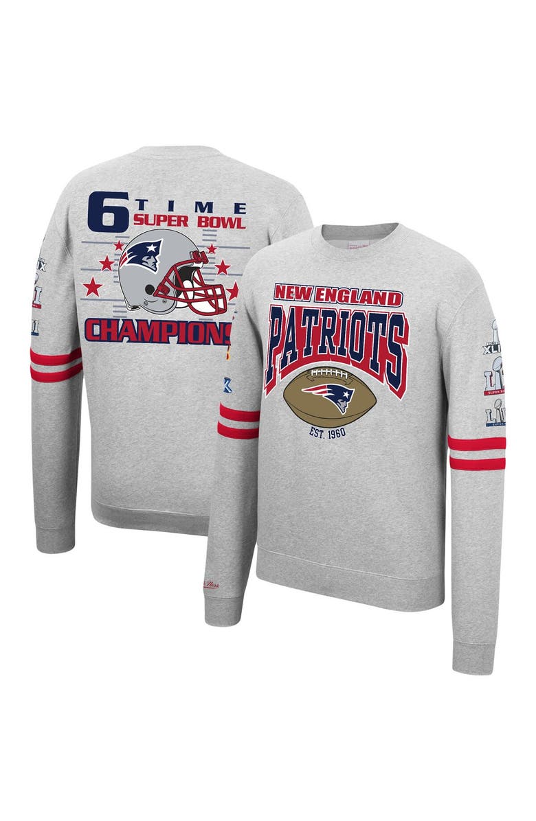 Mitchell & Ness Men's Mitchell & Ness Heathered Gray New England Patriots Allover Print Fleece Pullover Sweatshirt, Main, color, 