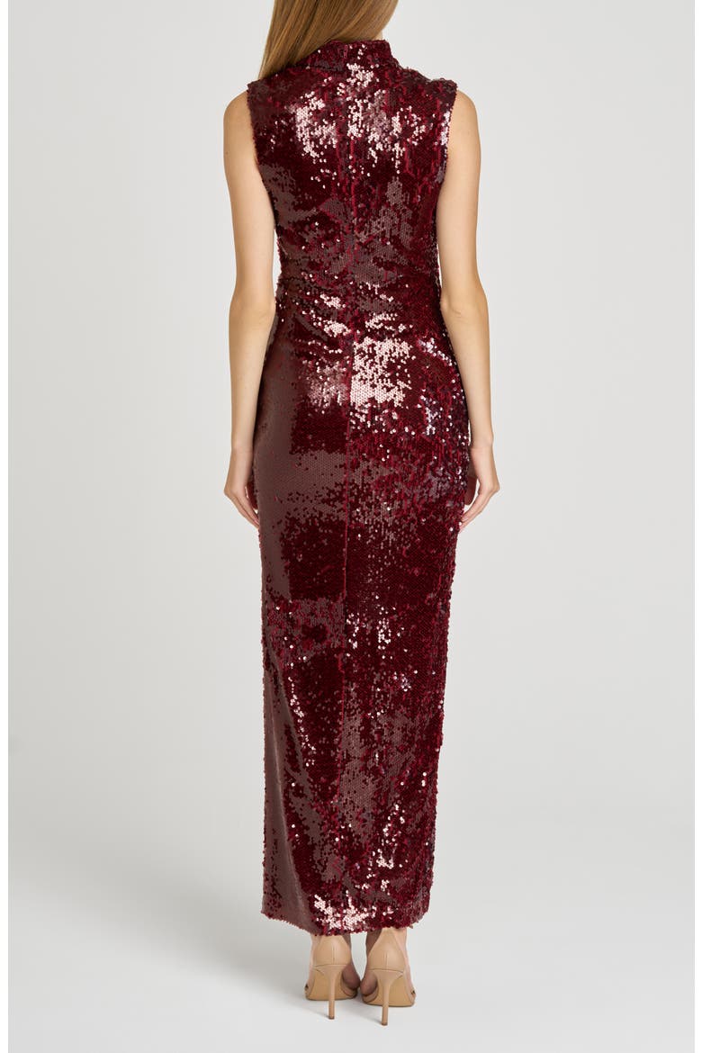 Ivy Sequin Mock Neck Sleeveless Sheath Cocktail Dress, Alternate, color, BURGUNDY