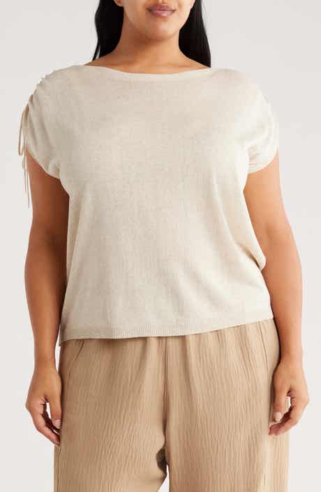 MAX STUDIO Ruched Shoulder Cap Sleeve Sweater