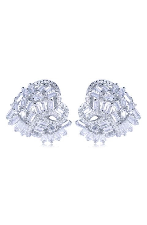Cubic Zirconia Cluster Heart Stud Earrings